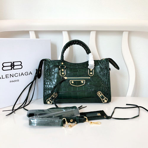 발렌시아가 클래식 미듐 시티백 299A11 악어무늬 그린