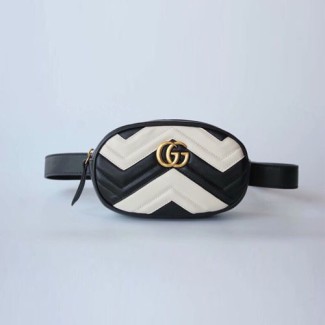 구찌 마틀라세 가죽 벨트백 476434 블랙&화이트