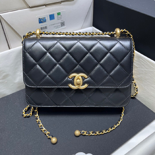 샤넬 골드볼 미디엄 플랩 체인백 AP2649 카프스킨 블랙