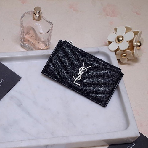 생로랑 모노그램 지퍼 카드케이스 607915 블랙 은장