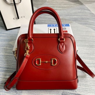 구찌 1955 홀스빗 스몰 탑 핸들백 621220 가죽 레드