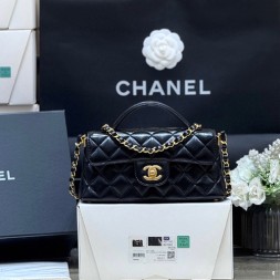 샤넬 25P 탑핸들 플랩백 AS5354 램스킨 블랙