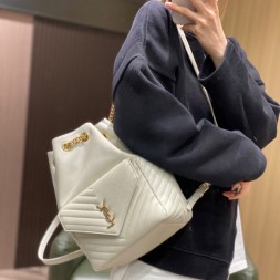 생로랑 라메 레더 JOE 드로스트링 백팩 672609 크림