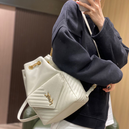 생로랑 라메 레더 JOE 드로스트링 백팩 672609 크림