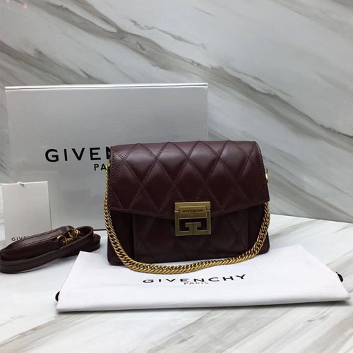 지방시 GV3 스몰 퀼팅 숄더백 BB501 버건디 금장