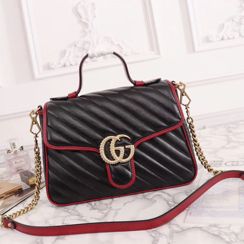 구찌 GG 마몽 스몰 탑 핸들 백 498110 블랙