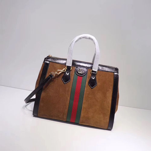 구찌 오피디아 GG 탑핸들 백 524537 스웨이드 브라운