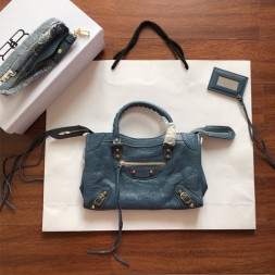 발렌시아가 클래식 미듐 시티백 432831 블루 금장