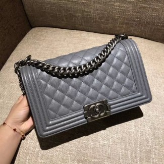 샤넬 보이 미듐 플랩백 A67086 캐비어 그레이 은장