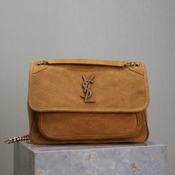 생로랑 니키 미듐 스웨이드 숄더백 498894-3