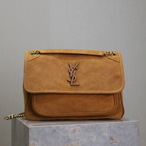 생로랑 니키 미듐 스웨이드 숄더백 498894-3