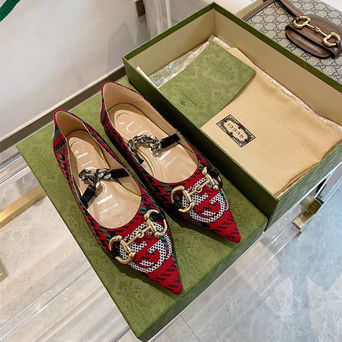 구찌 여성 홀스빗  플랫 슈즈 621161 캔버스 레드