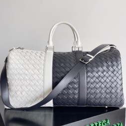 보테가  미디엄 인트레치아토 더플 백 650066 화이트&네이비