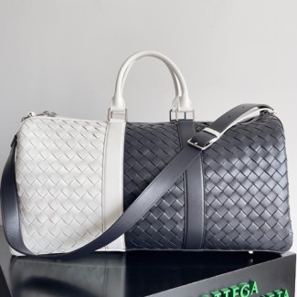 보테가  미디엄 인트레치아토 더플 백 650066 화이트&네이비