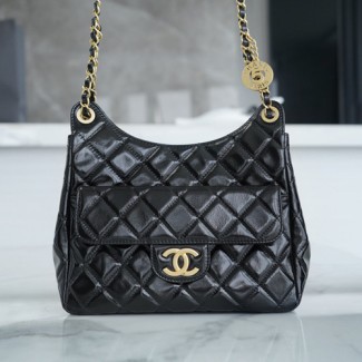  샤넬 23C 미듐 포켓 호보백 AS3710 유광 블랙