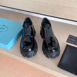 프라다 모노라이트 페이턴트 가죽 레이스 더비 슈즈 F0710 에나멜 블랙