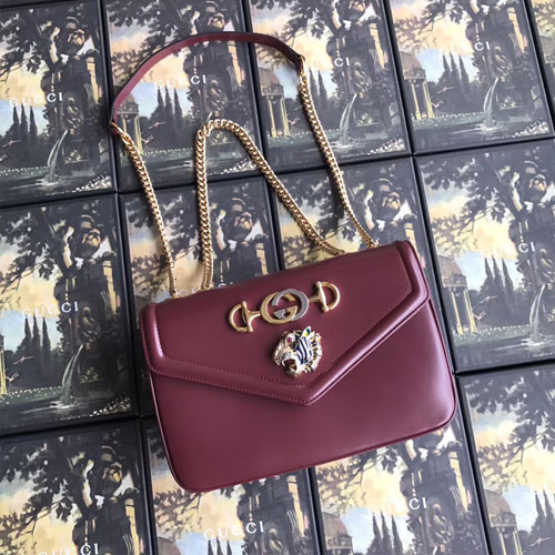 구찌 타이거 헤드 디테일 미디엄 숄더백 537241 버건디