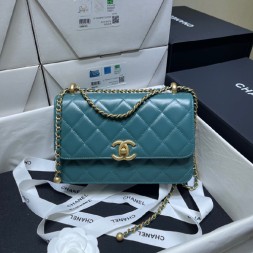 샤넬 골드볼 미디엄 플랩 체인백 AP2649 카프스킨 청록