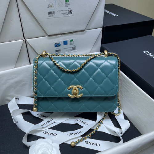 샤넬 골드볼 미디엄 플랩 체인백 AP2649 카프스킨 청록