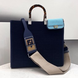 펜디 FF 패브릭 선샤인 미디엄 쇼퍼백 8BH386 네이비