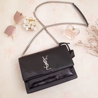 입생로랑 미디엄 선셋백 442906 에나멜 블랙