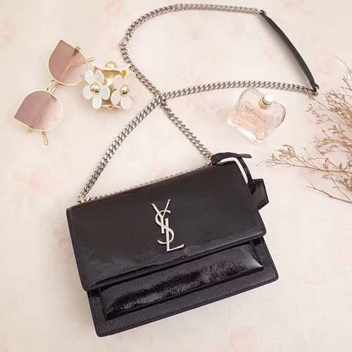 입생로랑 미디엄 선셋백 442906 에나멜 블랙