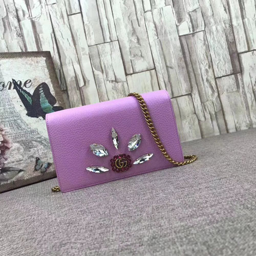 구찌 더블 G와 크리스탈 디테일의 미니 가죽 체인백 499782 핑크