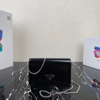 프라다 브러시드 가죽 체인 숄더백 1BD307 블랙