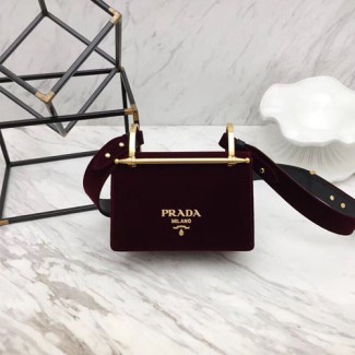 프라다 벨벳 숄더백 1BD075 버건디