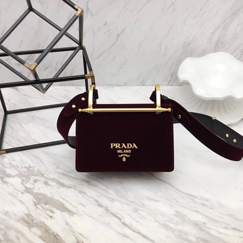 프라다 벨벳 숄더백 1BD075 버건디