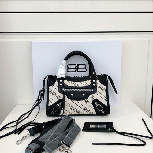 발렌시아가 클래식 스트라이프 미니 시티백 300296 화이트