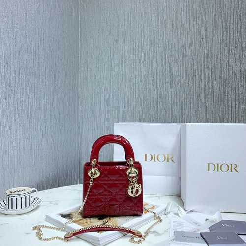 디올  미니 레이디백 M0505 에나멜 버건디 금장