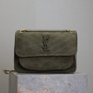 생로랑 니키 미듐 스웨이드 숄더백 498894-1