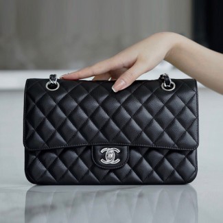  샤넬 점보백 미듐 A1112 캐비어 블랙 은장
