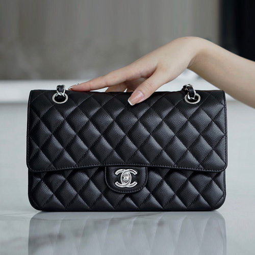  샤넬 점보백 미듐 A1112 캐비어 블랙 은장