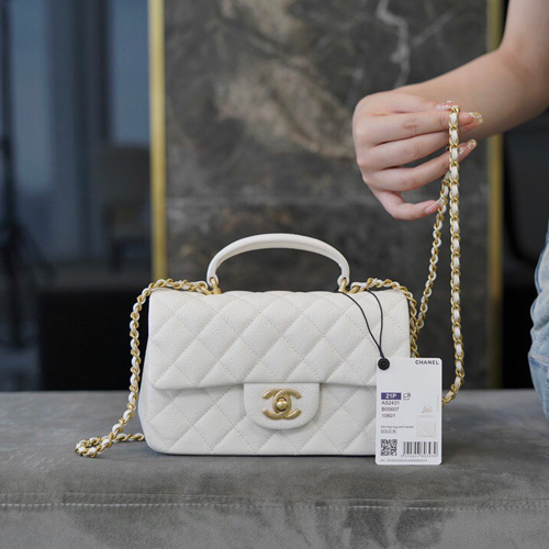  샤넬 클래식 뉴미니 탑핸들 플랩백 AS2431 캐비어 화이트