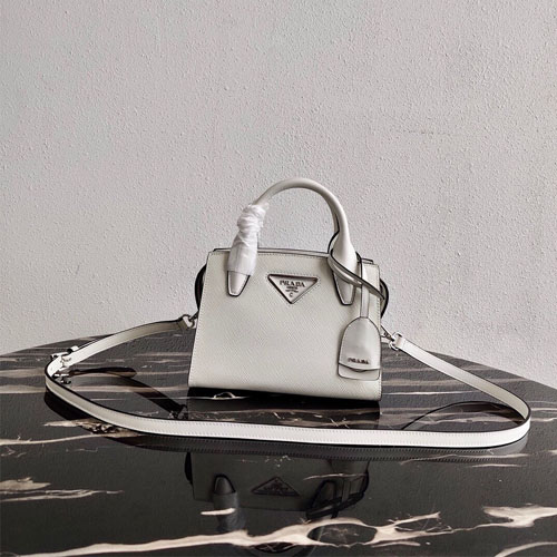 프라다 사피아노 모노크롬 지퍼 토트백 1BA269 화이트