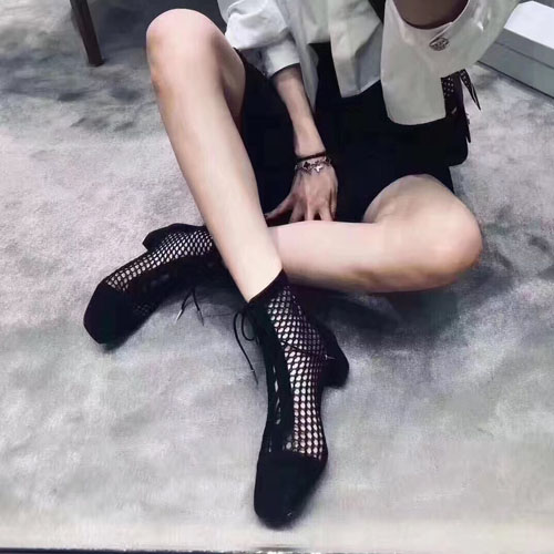 디올 피쉬넷과 스웨이드 NAUGHTILY-D  부츠 KDI492 블랙