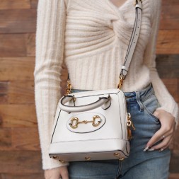 구찌 1955 홀스빗 미니 탑 핸들백 640716 가죽 화이트