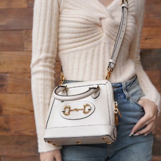 구찌 1955 홀스빗 미니 탑 핸들백 640716 가죽 화이트