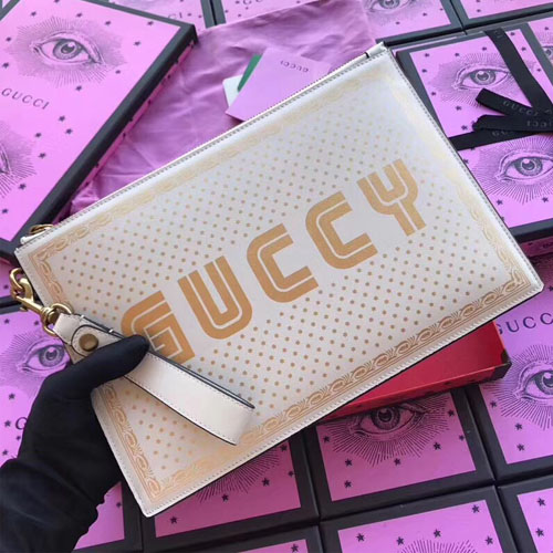 구찌 프린트 가죽 클러치백 510489 아이보리