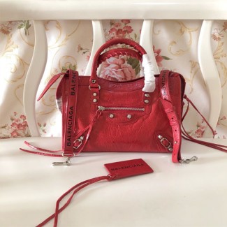 발렌시아가 클래식 미듐 로고 스트랩 시티백 300297 레드